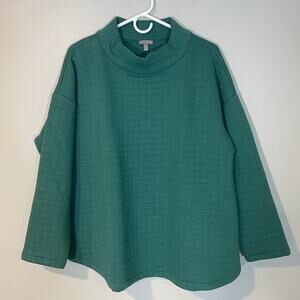T By Talbots Sweatshirt Women’s XL Petite Quilted Mock Neck Pullover Green Boxy